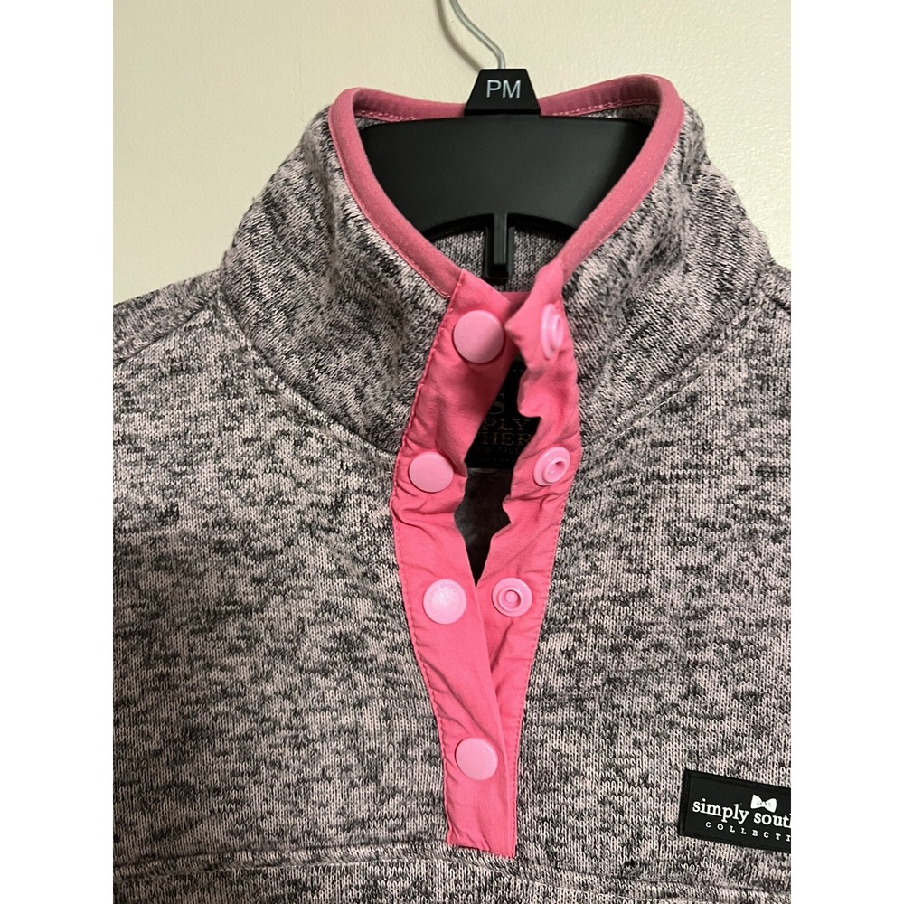 Simply Southern Womens Gray Pink Marled Quarter Snap Pullover Fleece Sweater‎ PM - Picture 4 of 15